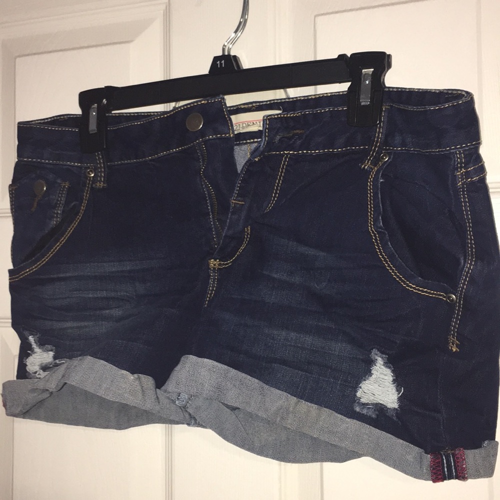 Forever 21 Dark Denim Shorts with small rips